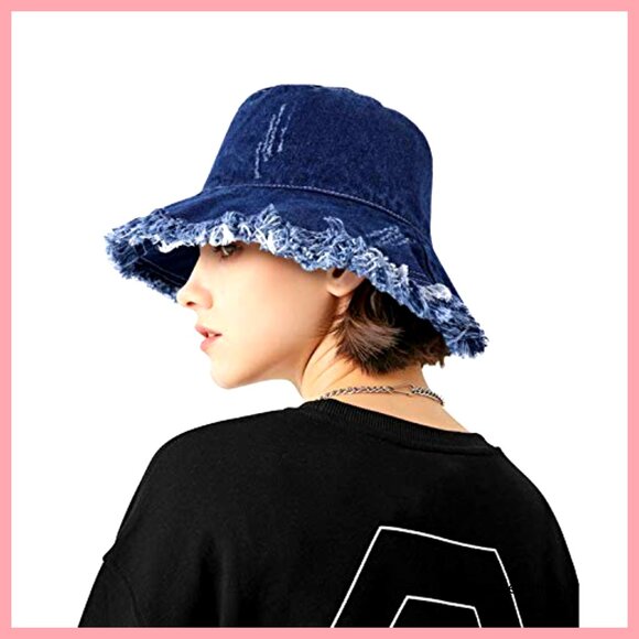 Denim Bucket Hat Packable Sun Cap with Tassel Decorations main image 4
